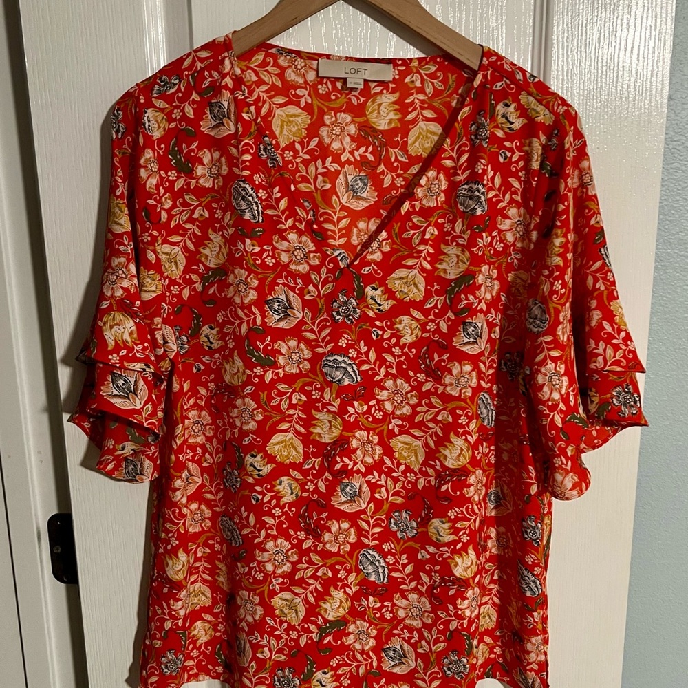LOFT Red and Yellow Floral Blouse